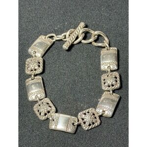 Brighton Silver Tone Floral Scroll Link Toggle Bracelet Heart B 7.5"
